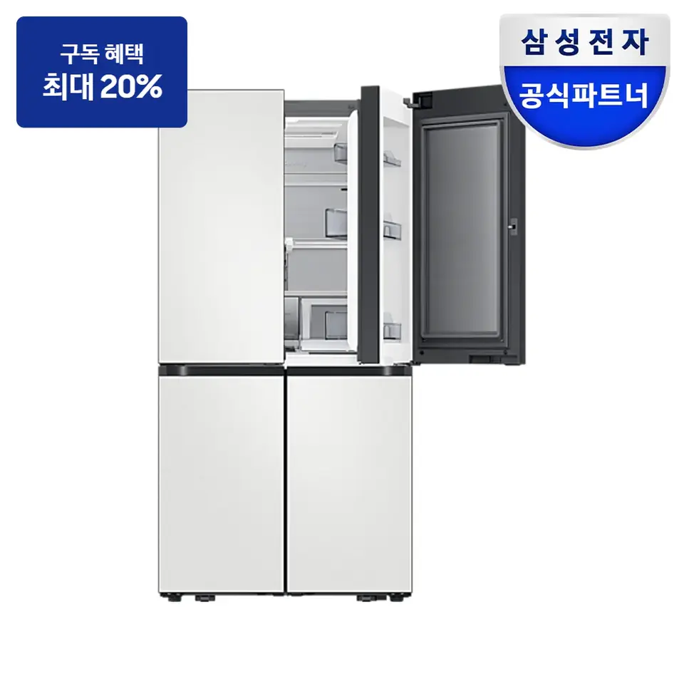 최대 혜택은 가입 조건에 따라 다르며, 구독료 지원은 대상 모델 최장 약정 기준 상당 멤버십포인트입니다. 삼성 비스포크 AI 하이브리드 4도어 875L (오토오픈도어) 냉장고 사진 · 모델 RM80F91L1A